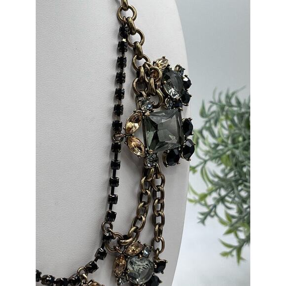 J. Crew Asymmetrical Drape Topaz Black Gray Rhinestone Necklace - Picture 7 of 16